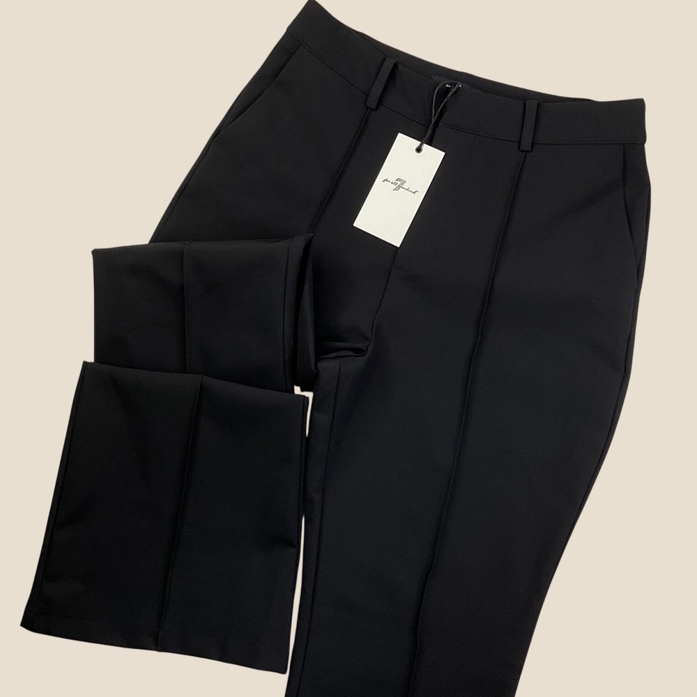 7 For All Mankind Pintuck Pants Black Trousers Flare Leg High Rise Women's 4 NWT